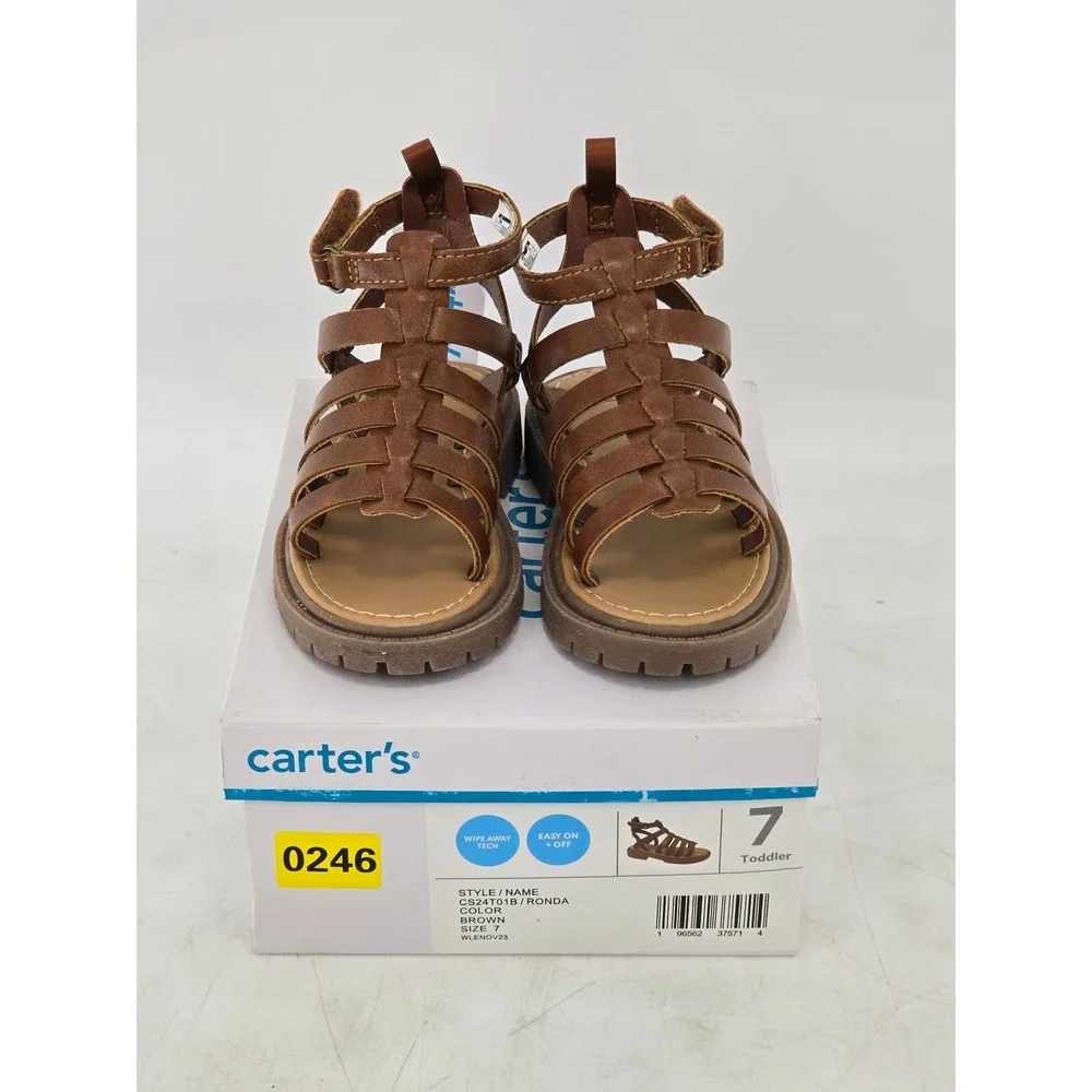 Carter's Ronda Gladiator Sandals Toddler 7 Brown Strappy Ankle Hook Loop - New